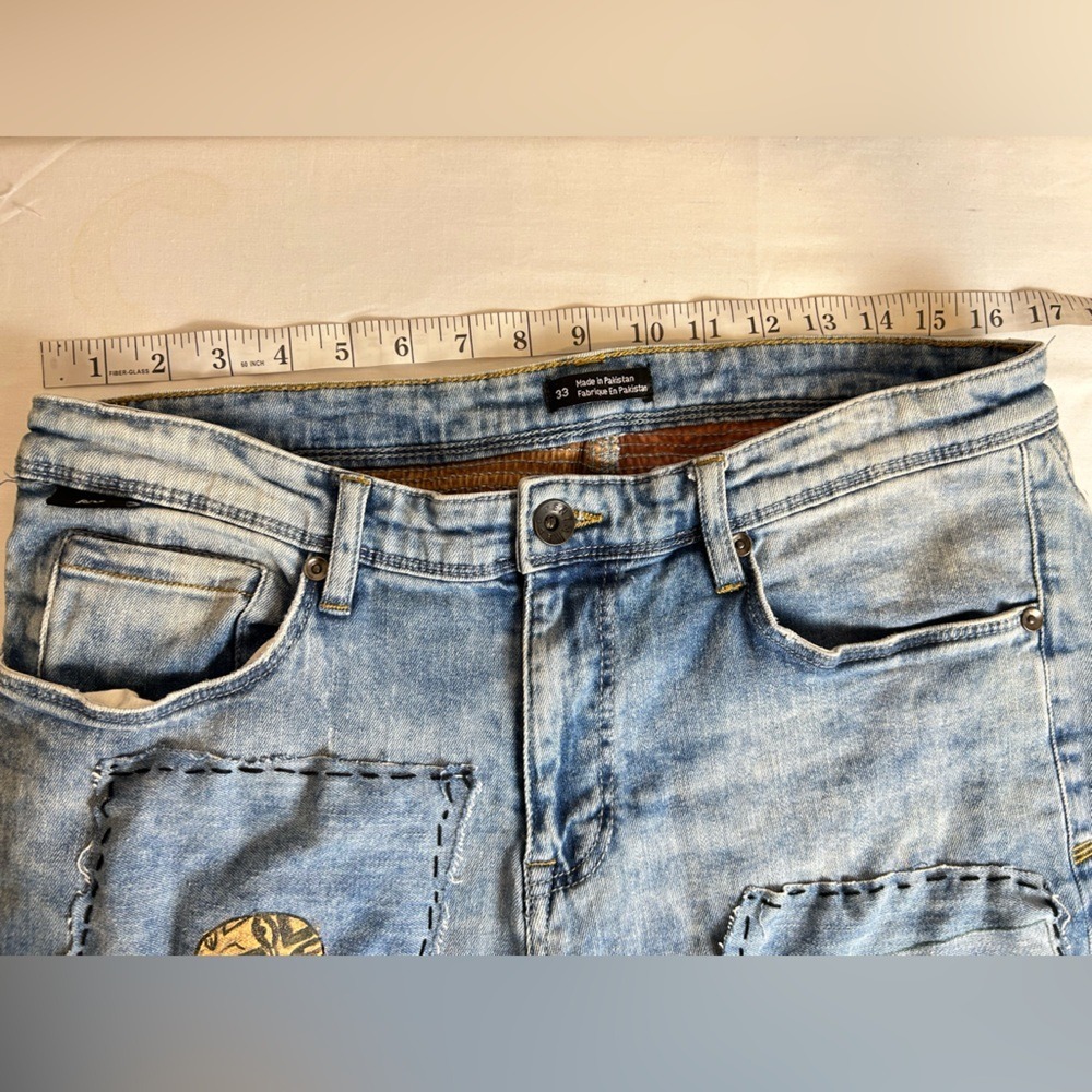 Women's BDG Light Blue Denim Patch Shorts with Urban Embroidered Patch Work 33 - Picture 7 of 15